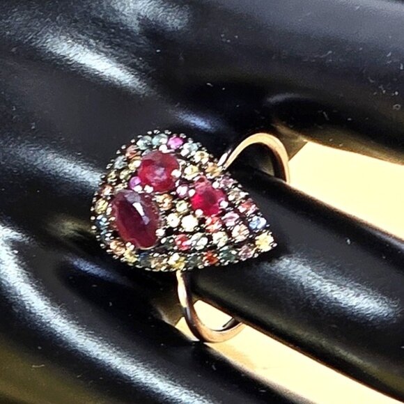 925 Sterling Silver Ring with Natural Ruby & Sapphire Gemstone - Picture 8 of 10